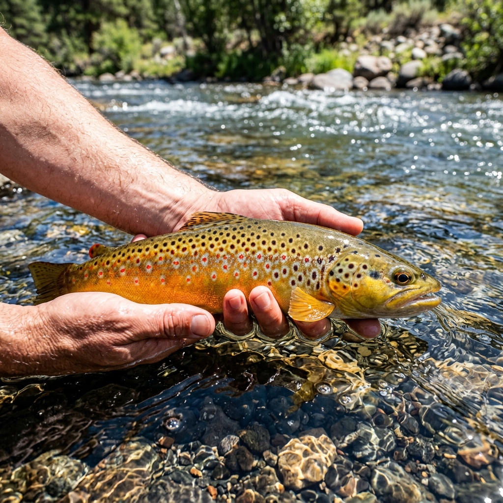Wild brown trout in clear water